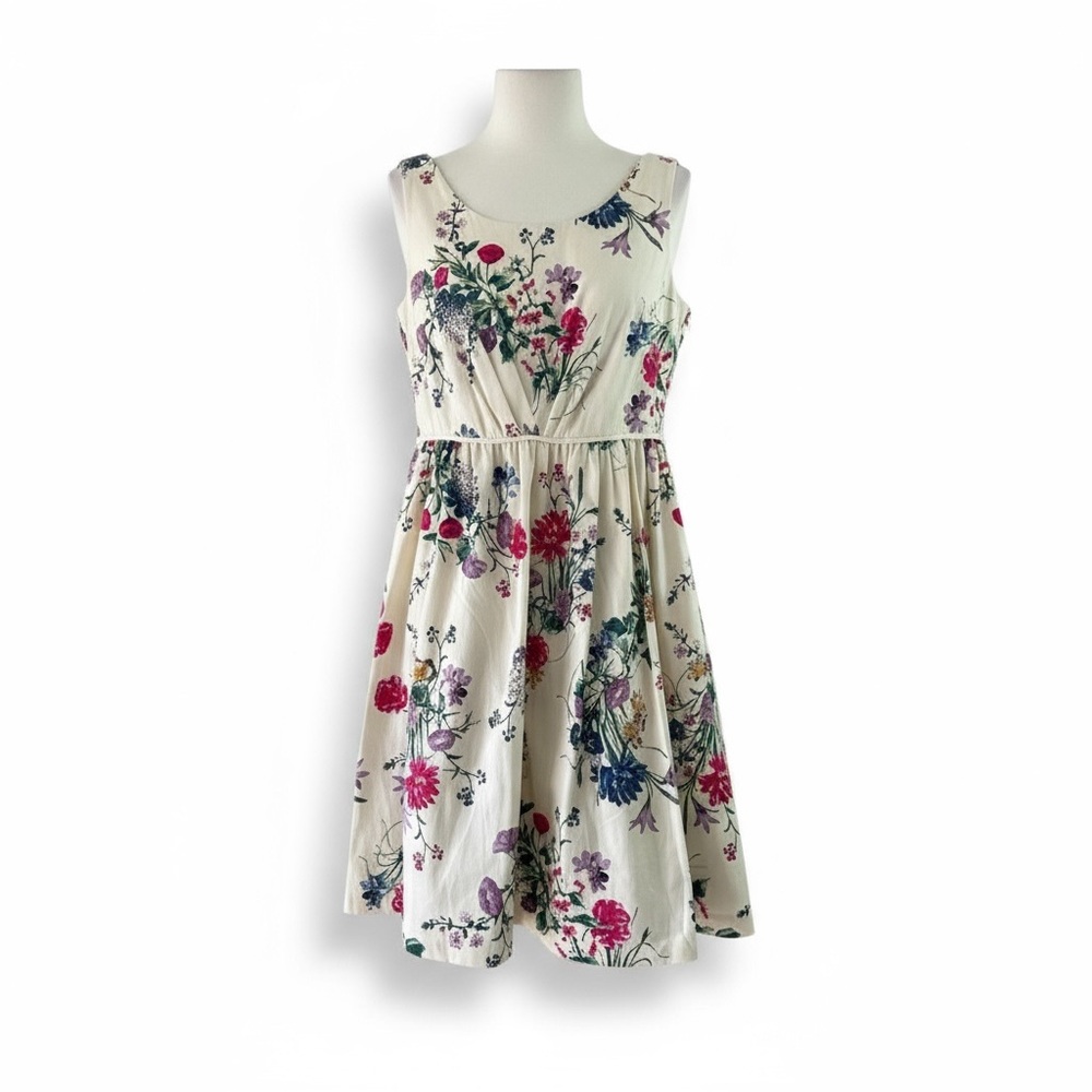Monsoon Women's Cream Floral Fit & Flare Full Sirt 50/60s Style Dress Sz 10